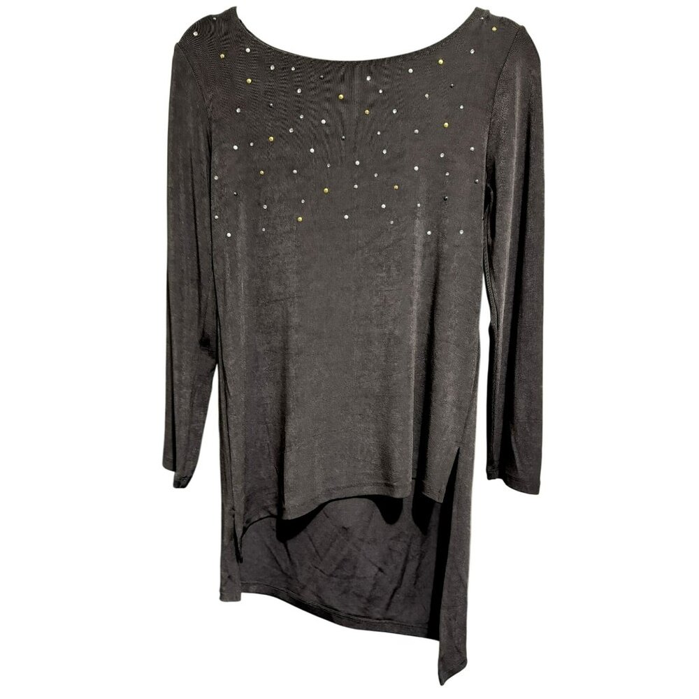 Travelers Travelers Embellished Hi-Low Asymmetrical-Hem Top Sz 0 XS-S Charcoal